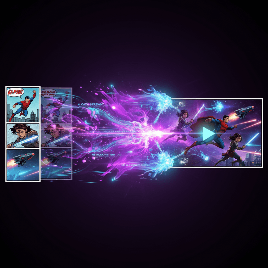 Comic to video preview with animated panels.