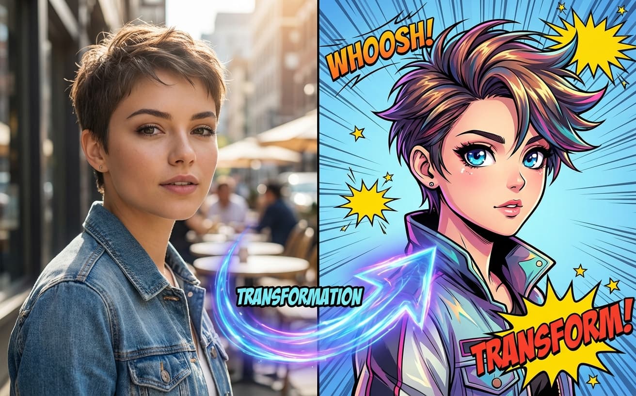 Portrait transformed into a comic-style character sheet.